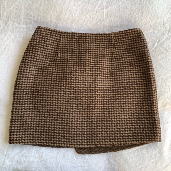 NWT Sezane Peter Wool Button Asymmetrical Wrap Mini Skirt Brown Tan Houndstooth - Picture 8 of 11